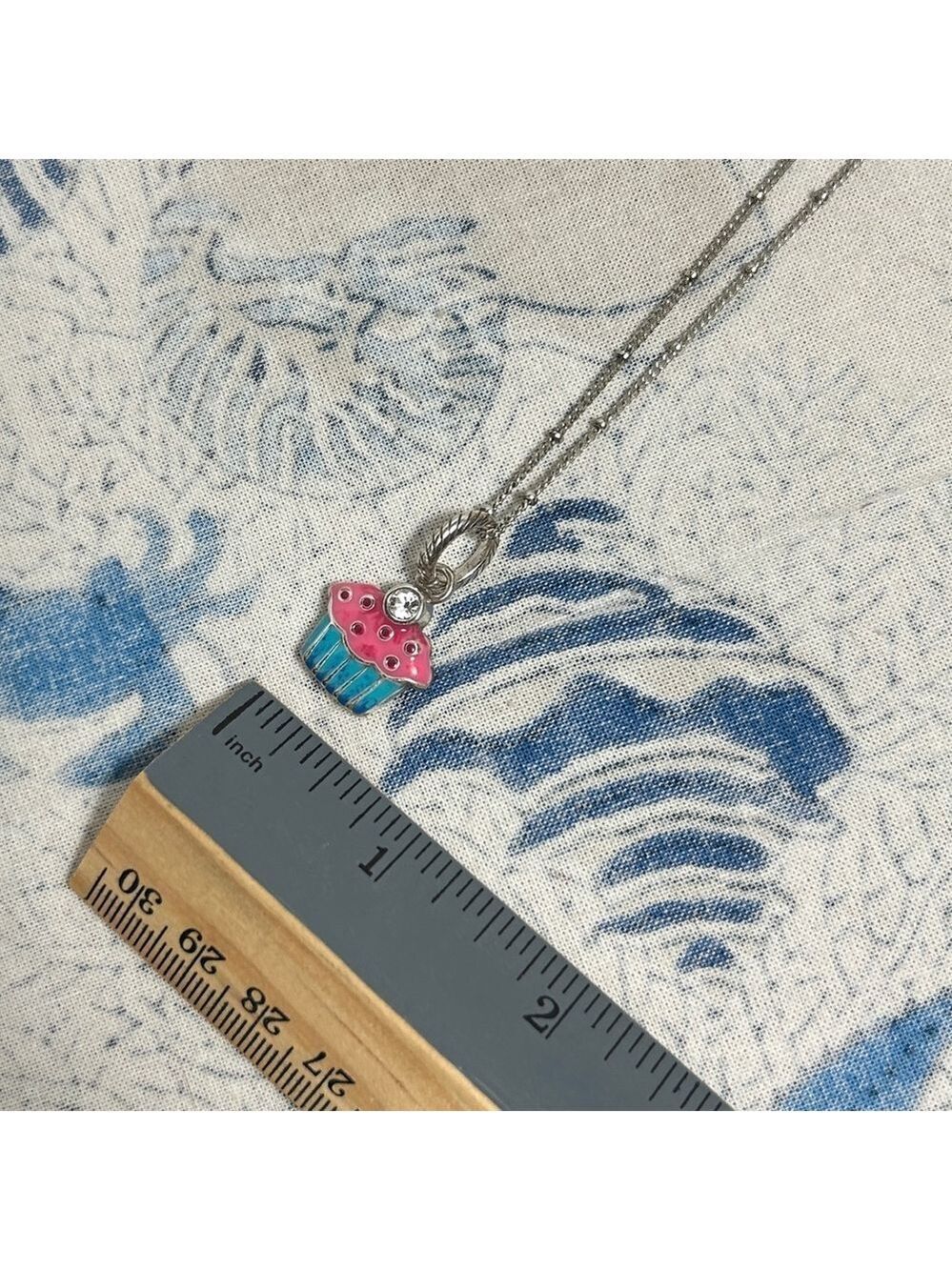 Brighton Petite Chain Necklace & Cupcake Charm Crystal Silver Plated Chain 18” - Picture 6 of 13